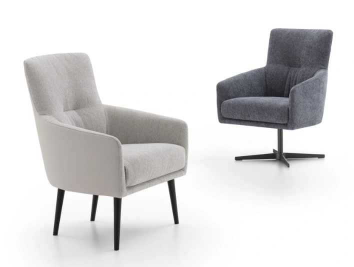 Poltroncina Elia imbottita, con piedi alti o base girevole